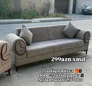 divan islenmis: Açılan-bazalı divan - Ölçü: 2.30 m - Rəng: boz ton - Yumru qolçaqlar — 1