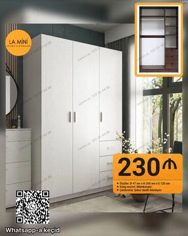 Açılan, 3 qapılı Düz dolab, Qarderob, paltar dolabı