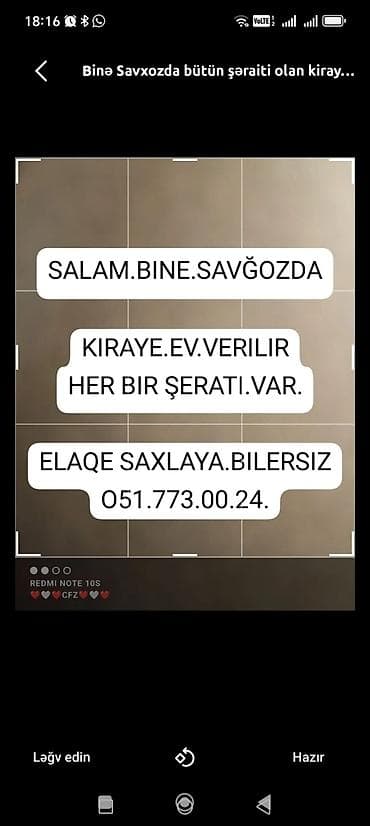 Binə Savxozda kirayə ev - Məkan: Binə, Savxoz ərazisi - Təyinat