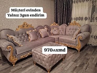 dekor herfler: Klassik üslubda L formalı künc divan dəsti - Zərif qızılı oymalar və — 4