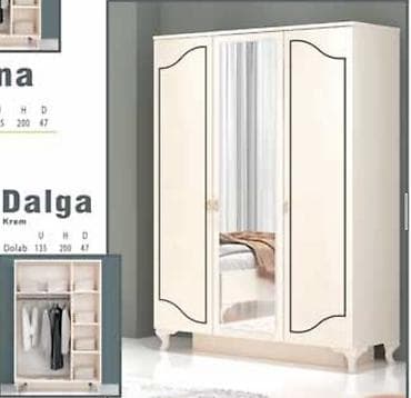 Üçqapılı paltar dolabı – “Dalğa” modeli, krem rəng. Fabrik istehsalı