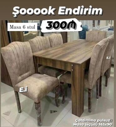 Mətbəx üçün, Açılan, Dördbucaq masa, 6 stul