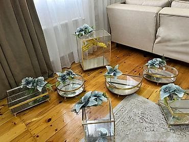 Şüşə və güzgü səthli dekorativ xonça dəsti - Material: şəffaf şüşə