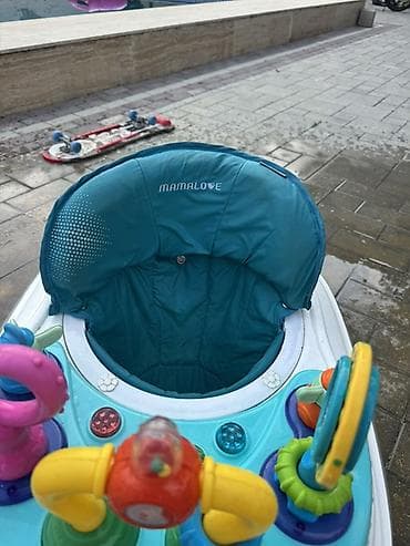 deri plas: MAMALOVE uşaq gəzdirici - Rəng: mavi-ağ gövdə, tünd firuzəyi oturacaq — 2