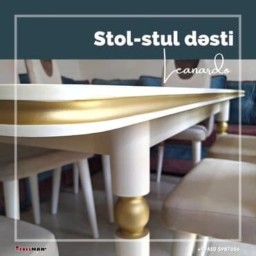 oturacaqlarin uzlenmesi: Mətbəx üçün, Yeni, Açılan, Dördbucaq masa, 6 stul — 6