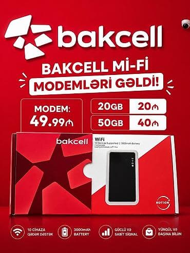 mi wifi: Bakcell Mi‑Fi cib modemləri - Modem: 49.99 ₼ - İnternet paketləri: 20 — 2