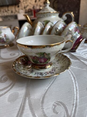 kərə yagi: Çay dəsti, rəng - Qırmızı, Keramika, 5 nəfərlik, Polşa — 8