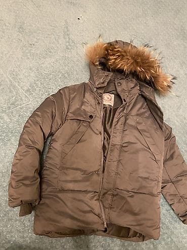 Uşaq qış parkası – kapüşonlu, süni kürk haşiyəli.(134 sm) - Rəng: boz