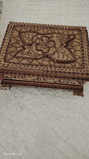 sandiq sekilleri: Əl oyma taxta qutu - Material: təbii ağac, üstündə əl işçiliyi ilə — 2