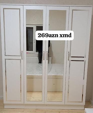 Yeni, 4 qapılı, Güzgülü, Digər rəng, Digər material, Açılan, Düz dolab