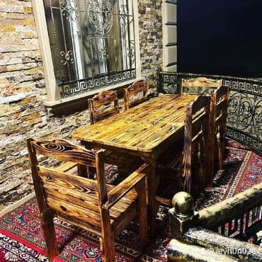 taxt doşəyi: Yeni, Kvadrat masa, Açılmayan, Stullar ilə, Taxta, Azərbaycan — 2