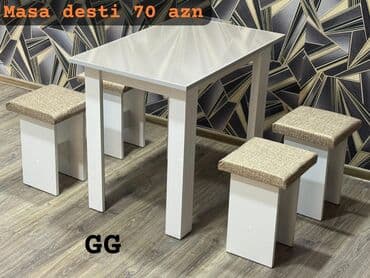 Taburetlər: Mətbəx üçün, Yeni, Açılmayan, Dördbucaq masa, 4 stul — 1