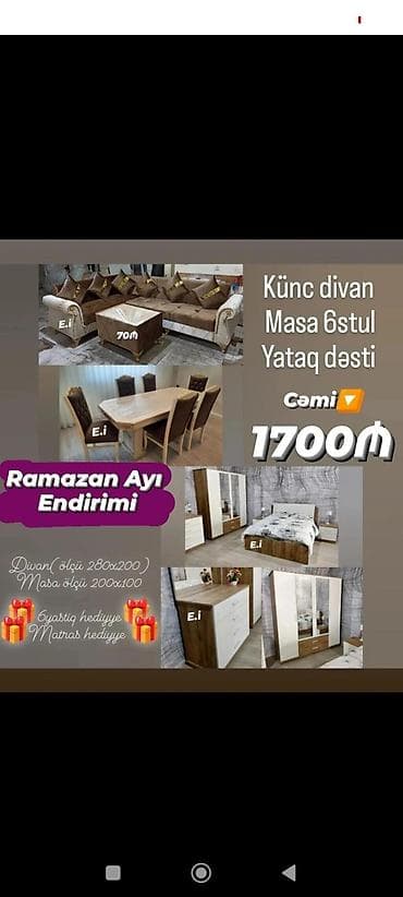 yazi stolu: Mebel dəstləri — Ramazan ayı endirimi Paket tərkibi: - Künc divan — 1