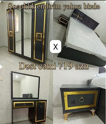 desti: Yataq otağı üçün zövqlü və müasir mebel dəsti. Dəst qara rəng üzərində — 1
