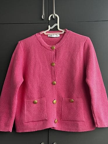 zara mont: ZARA qadın kardiqanı – çəhrayı rəngdə, düyməli klassik model — 1