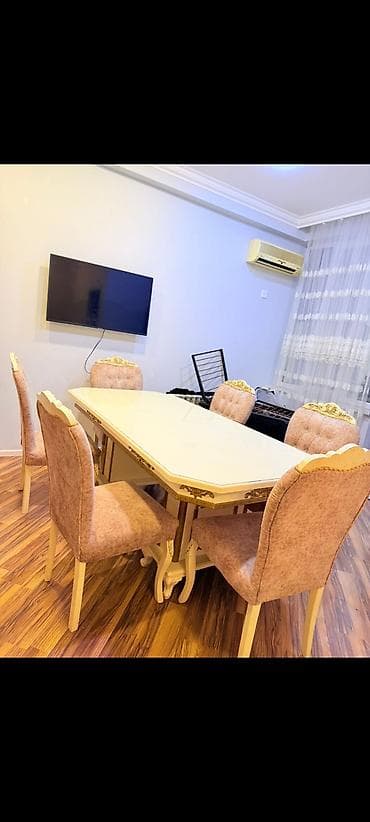 Qonaq otağı üçün, İşlənmiş, Dördbucaq masa, 6 stul