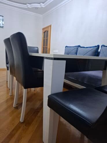 fırlanan stollar: İşlənmiş, Açılan, Dördbucaq masa, 6 stul — 8