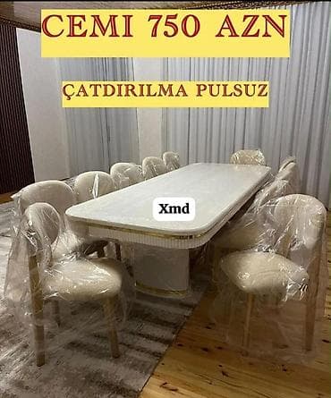 parça: Yemək otağı dəsti - Dəst: 1 böyük süfrə masası + 8 ədəd stul - Rəng — 1