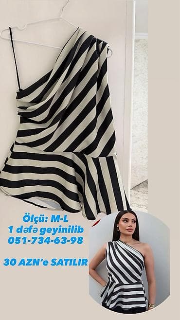 tek pencek: Zolaqlı birqollu bluz - Model: asimmetrik, tək çiyinli - Naqış — 1