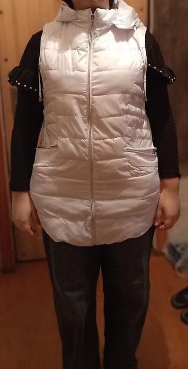 uzun paltolar: Ağ rəngli qadın şişmə jilet - Uzun model, dizə yaxın ölçüdə - — 1