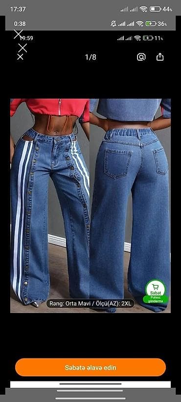 Qadınlar üçün denim şalvar - Rəng: Orta mavi - Ölçü (AZ): 2XL -