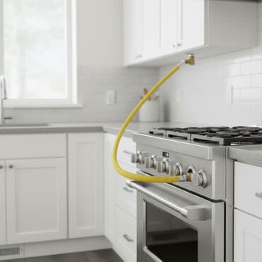 Sarı rəngli, spiral formalı qaz hortumu məişət texnikası üçün nəzərdə