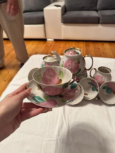 servis: Çay dəsti, rəng - Çəhrayı, Farfor — 3