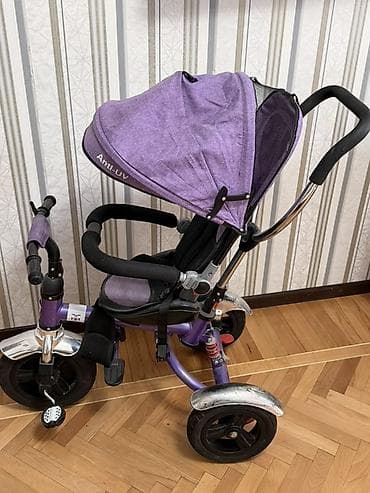 Uşaq üçtəkərli velosiped-kolyaska, bənövşəyi rəng. - Valideyn üçün — 3