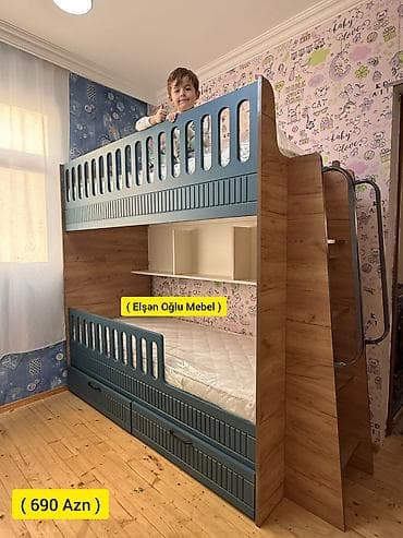 2mertebe çarpayı: Oğlan və qız üçün, Yeni, Çarpayı, Matras ilə, Siyirməli, MDF — 1