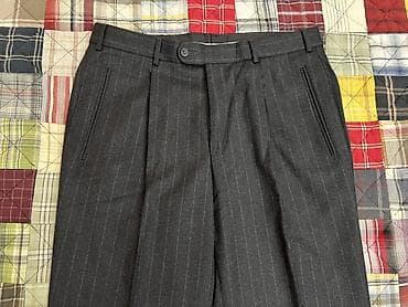 alt paltar: Klassik kişi şalvarı – tünd boz rəngdə, incə şaquli tünd-açıq cizgili — 6