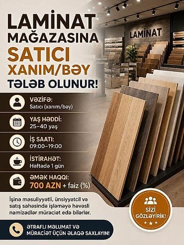 oline is: Satış məsləhətçisi tələb olunur, 30-45 yaş, 1 ildən az təcrübə, Aylıq ödəniş — 1