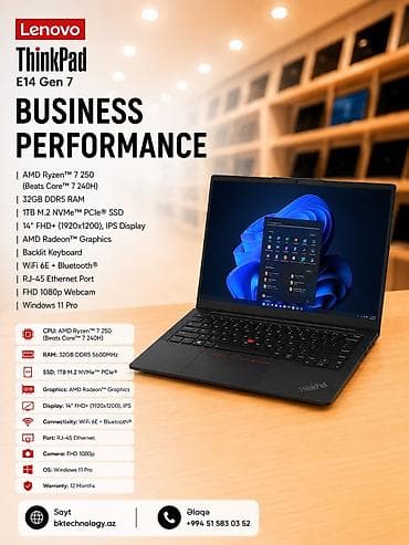 Lenovo ThinkPad, 14 ", AMD Ryzen 7, 1 TB lalafo.az -da Lenovo ThinkPad, 14 ", AMD Ryzen 7, 1 TB