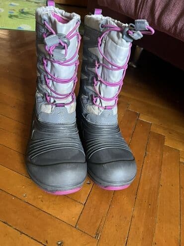 детская зимняя обувь на овчине: Uşaq qış çəkmələri - Rəng: boz və çəhrayı detallı - Model: uzun — 1