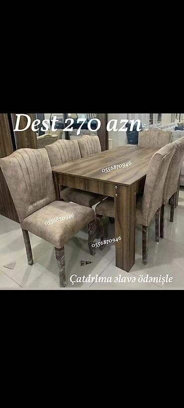 Qonaq otağı üçün, Yeni, Açılmayan, Dördbucaq masa, 6 stul