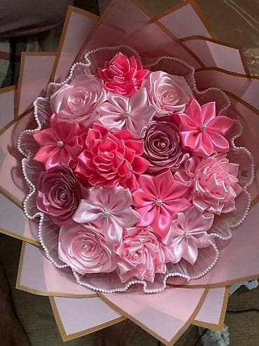 ağ gilas mürəbbəsi: Satınalma üçün əl işi süni gül buketləri - Material: atlas/saten — 6