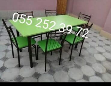 stol stul işlenmiş: Yeni, Dördbucaq masa, 6 stul, Açılmayan, Stullar ilə, Metal, Azərbaycan — 2