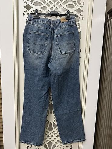 cins salvarlar kisi ucun: Geniş kəsimli mavi cins şalvar - Material: klassik denim (pambıq — 2