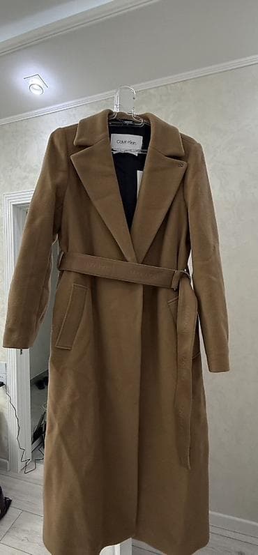 calvin clein: Calvin Klein qadın palto – kasemir, klassik bej rəngdə, uzun kəsimli — 2