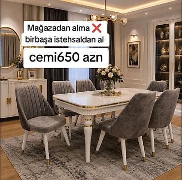 perla stul: Qonaq otağı üçün, Yeni, Açılan, Dördbucaq masa, 6 stul — 2