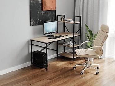 kompiter masası: Künc masa, Polkalı, Siyirməsiz, Metal — 1