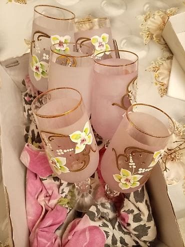 Qədəhlər, rəng - Çəhrayı, Şüşə, 6 ədədli dəst