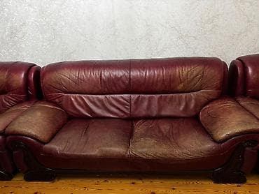 кожаный диван купить: 3 nəfərlik divan və 1 nəfərlik kreslo dəsti 2 ədəd - Material: təbii — 1