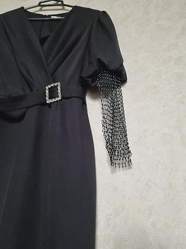 Qara zərif midi don - Model: beldən bərkidilən, V-kəsimli, sarğı — 2