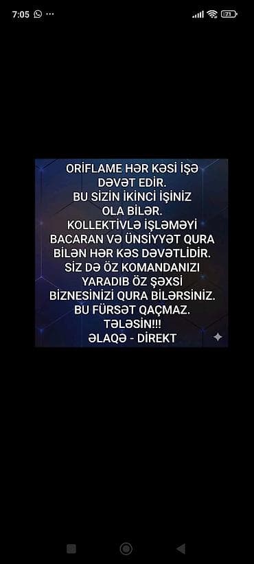 Oriflame komandasında iş və şəxsi biznes qurmaq imkanı - Komandada