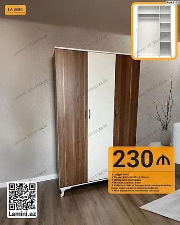 3 qapılı şkaf – Kod: 1103 - Ölçülər: Dərinlik 47 sm × Hündürlük 200 — 1