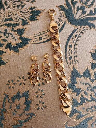 Mərmər effektli PVC panellər: Qızılı rəngdə zəncir formasında dəst – qolbaq və sırğalar - Tərkib — 3