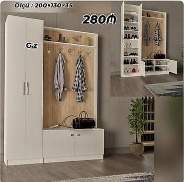 dolablar ucuz: Dəhliz üçün çoxfunksiyalı garderob-set - Ölçü: 200 × 130 × 35 sm — 1
