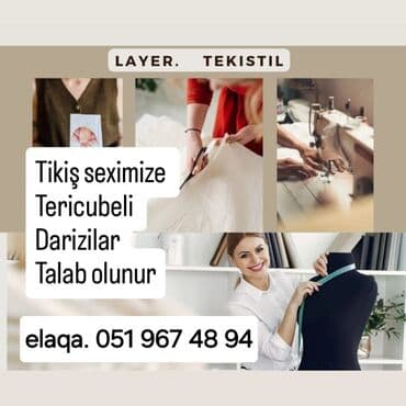 fəhlə işləri: Портной требуется, 1-2 года опыта, 5/2, Ежемесячная оплата — 1