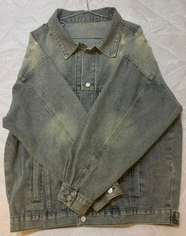 kişi dəri godəkcələr: Oversize kəsimli cins gödəkçə. Gödəkçə uzun qollu və qabaq tərəfində — 2