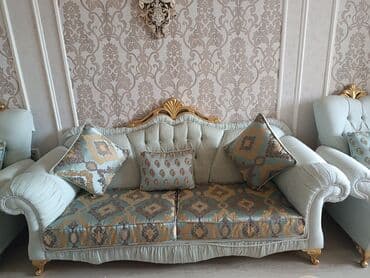 стулья и кресла: İşlənmiş, Klassik divan, Divan, 2 kreslo, Bazasız, Açılmayan — 2